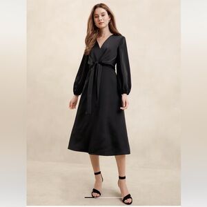 SATIN TIE-FRONT MIDI DRESS